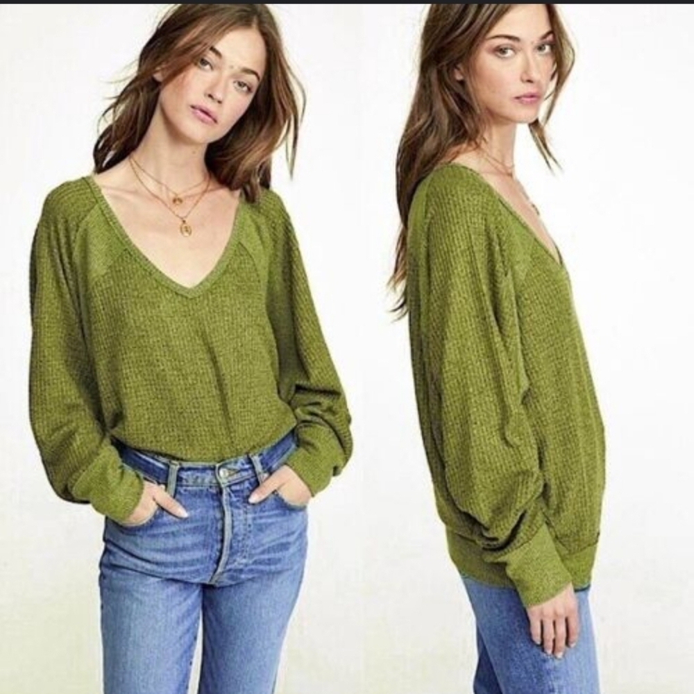 Free People Santa Clara Rib Knit Waffle Thermal Top NWT Sz XS